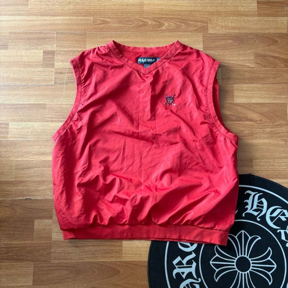 Polo Golf Ralph Lauren Red Mesh Lined V-Neck Windbreaker Vest XL